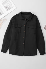 Black Retro Quilted Flap Pocket Button Shacket Jackets JT's Designer Fashion
