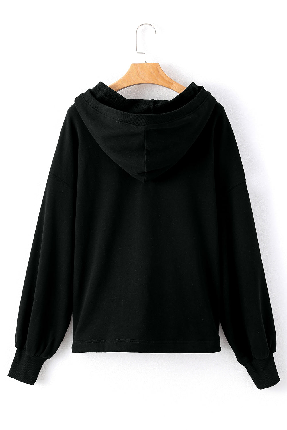 Black Solid Kangaroo Pocket Half Zipper Oversized Hoodie Sweatshirts & Hoodies JT's Designer Fashion