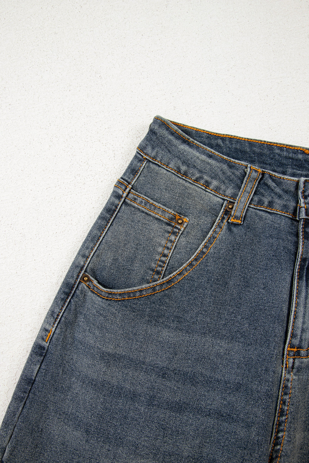 Sail Blue Exposed Stitching Loose Straight High Waist Jeans Jeans JT's Designer Fashion
