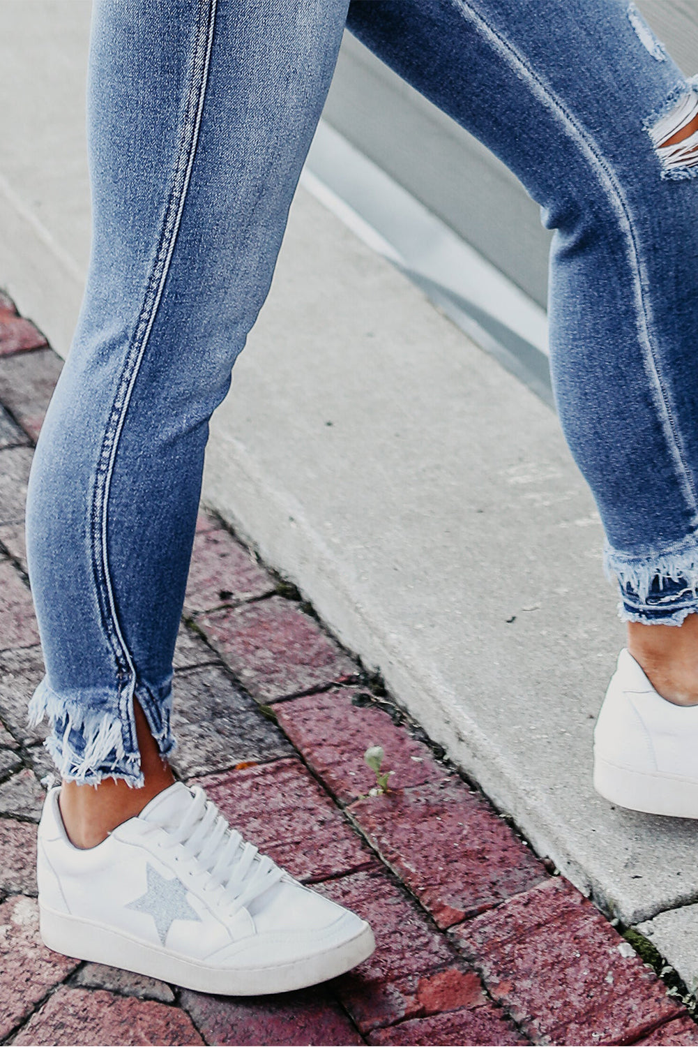 Light Blue Distressed Frayed Ankle Skinny Jeans Jeans JT's Designer Fashion