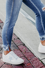 Light Blue Distressed Frayed Ankle Skinny Jeans Jeans JT's Designer Fashion