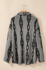 Gray Aztec Contrast Chest Pockets Loose Shacket Jackets JT's Designer Fashion