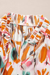 Yellow Abstract Print Drawstring Frilled V Neck 3/4 Sleeve Blouse Blouses & Shirts JT's Designer Fashion