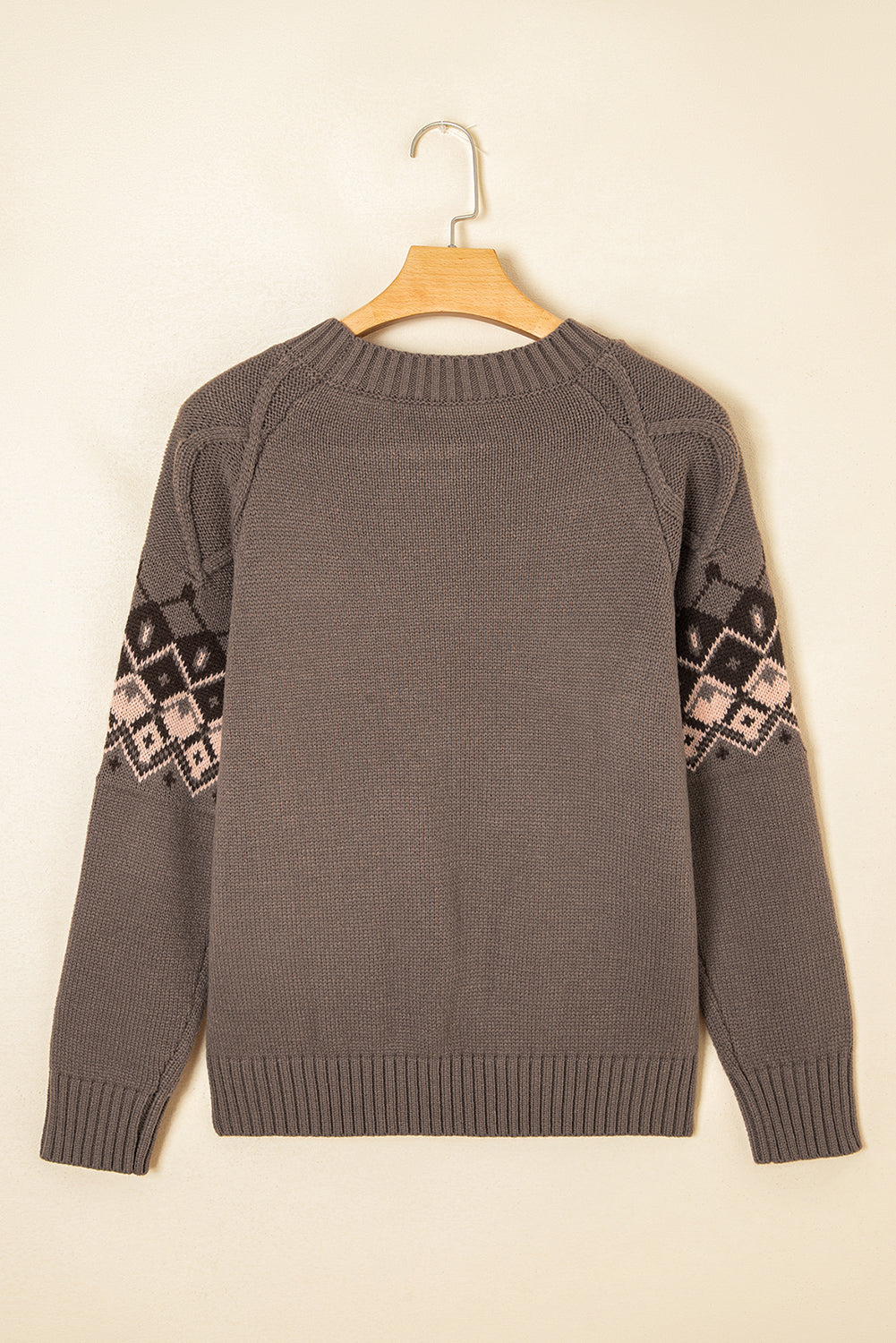 Light French Beige Western Geometric Patterned Crew Neck Knitted Sweater Sweaters JT's Designer Fashion