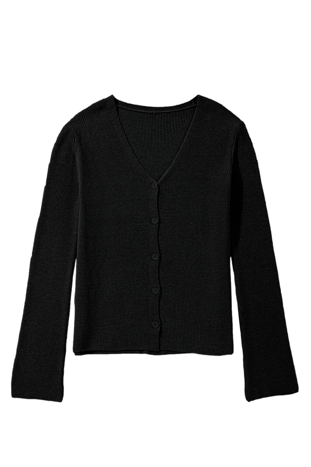 Black Lightweight Ribbed Knit Button Front V Neck Cardigan Cardigans JT's Designer Fashion