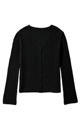 Black Lightweight Ribbed Knit Button Front V Neck Cardigan Cardigans JT's Designer Fashion