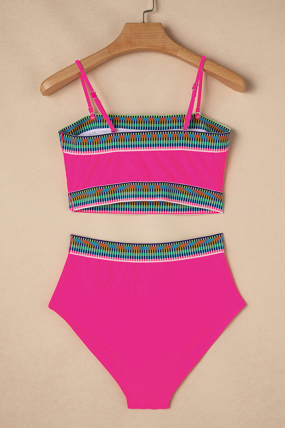 Rose Red Contrast Banding Tube Bikini High Waist 2pcs Swimsuit High Waisted Swimsuit JT's Designer Fashion