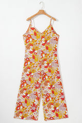 Orange Floral V Neck Wide Leg Sleeveless Jumpsuit Jumpsuits & Rompers JT's Designer Fashion