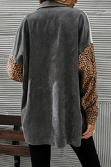 Gray Color Block Leopard Patched Corduroy Shacket Jackets JT's Designer Fashion