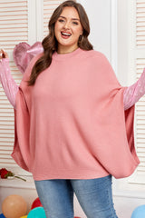Light Pink Ribbed Knit Half Sleeve Plus Size Poncho Style Sweater Plus Size Sweaters & Cardigans JT's Designer Fashion