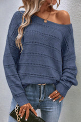 Real Teal Boat Neck Drop Shoulder Pointelle Knit Sweater Sweaters JT's Designer Fashion