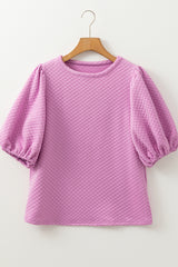 Phalaenopsis Solid Textured O Neck Puff Sleeve Blouse Blouses & Shirts JT's Designer Fashion