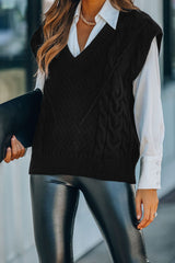 Black V-Neck Twist Knitted Vest Sweater Sweaters & Cardigans JT's Designer Fashion