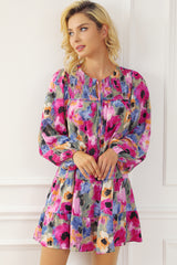 Multicolour Floral Tie Neck Bubble Sleeve Shift Dress Floral Dresses JT's Designer Fashion