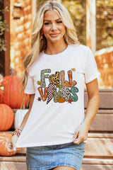 White FALL VIBES Cotton Blend Casual T Shirt Graphic Tees JT's Designer Fashion