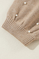 Smoke Gray Pearled Drop Shoulder Round Neck Sweater Sweaters JT's Designer Fashion