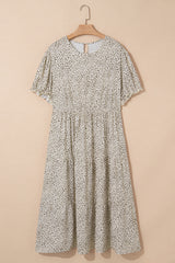 Beige Plus Size Leopard Print Frill Trim Short Sleeve Flared Dress Plus Size Midi Dresses JT's Designer Fashion