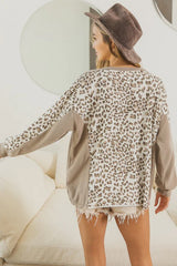Leopard Print Crew Neck Long Sleeve Top Long Sleeve Tops JT's Designer Fashion