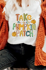 White Take Me To The Pumpkin Patch Cotton Blend T Shirt Graphic Tees JT's Designer Fashion