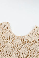 Apricot Crochet Knit Ribbed Hem Hollow-out Sweater Sweaters JT's Designer Fashion