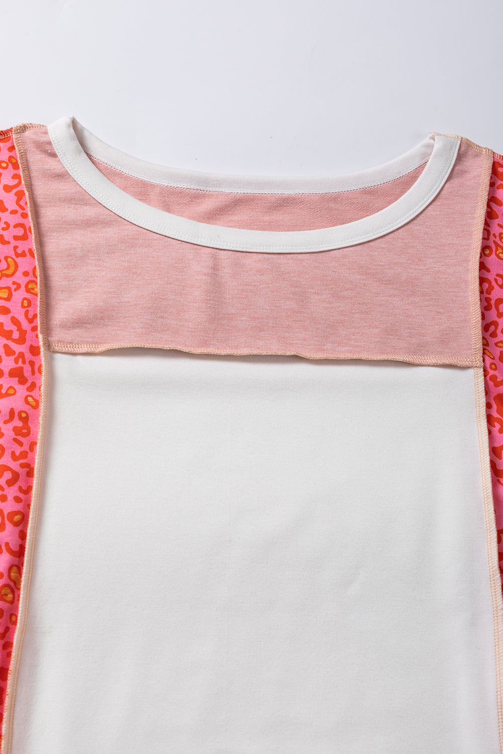 Peach Blossom Leopard Colorblock Patchwork Exposed Seam Top Long Sleeve Tops JT's Designer Fashion