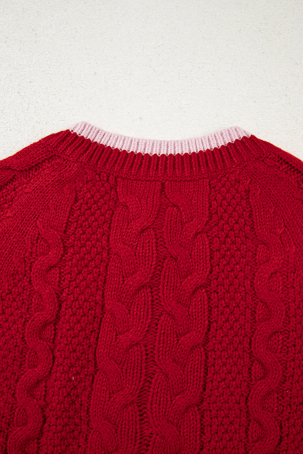 Racing Red Color Contrast Edge Cable Knit Buttoned Cardigan Cardigans JT's Designer Fashion