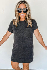Gray Striped Ribbed Knit T-shirt Shift Dress T Shirt Dresses JT's Designer Fashion