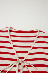 Red Stripe Lace-up Front Top and High Waist Shorts Set Short Sets JT's Designer Fashion