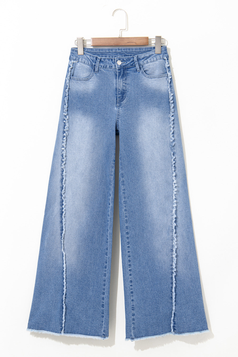 Beau Blue Vintage Stitching Raw Hem Flared Jeans Jeans JT's Designer Fashion