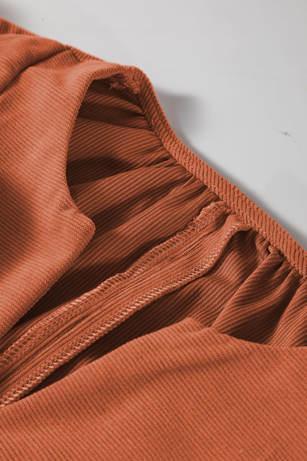 Cinnamon Bracelet Sleeve Split Neck Scallop Detail Pleated Corduroy Mini Dress Mini Dresses JT's Designer Fashion