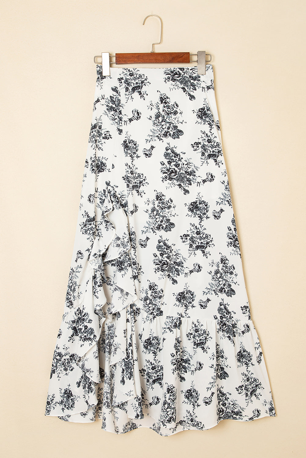 Black Boho Floral High Waist Ruffle Split Maxi Skirt Skirts & Petticoat JT's Designer Fashion