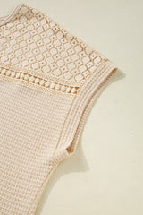 Oatmeal Lace Patchwork Waffle Short Sleeve Plus Size Top Plus Size Tops & Tees JT's Designer Fashion