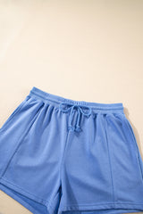 Sky Blue Casual Zipped Short Sleeve Hoodie and Shorts Set Short Sets JT's Designer Fashion