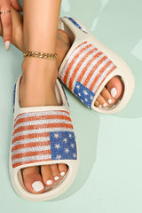 White Rhinestone American Flag Thick Sole Slippers Slippers JT's Designer Fashion