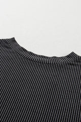 Carbon Grey Ribbed Textured Knit Loose Fit Tee and Shorts Set Short Sets JT's Designer Fashion