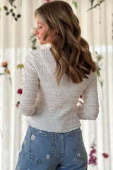 White Knit Jacquard Slim Fit Top Long Sleeve Tops JT's Designer Fashion