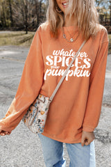 Orange Whatever Spices Your Pumpkin Graphic Corded Pullover Sweatshirt Graphic Sweatshirts JT's Designer Fashion