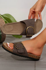 Coffee Buckle Decor Faux Suede Thick Sole Slippers Slippers JT's Designer Fashion