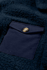 Blue Contrast Flap Pocket Single Breasted Teddy Coat Coats JT's Designer Fashion