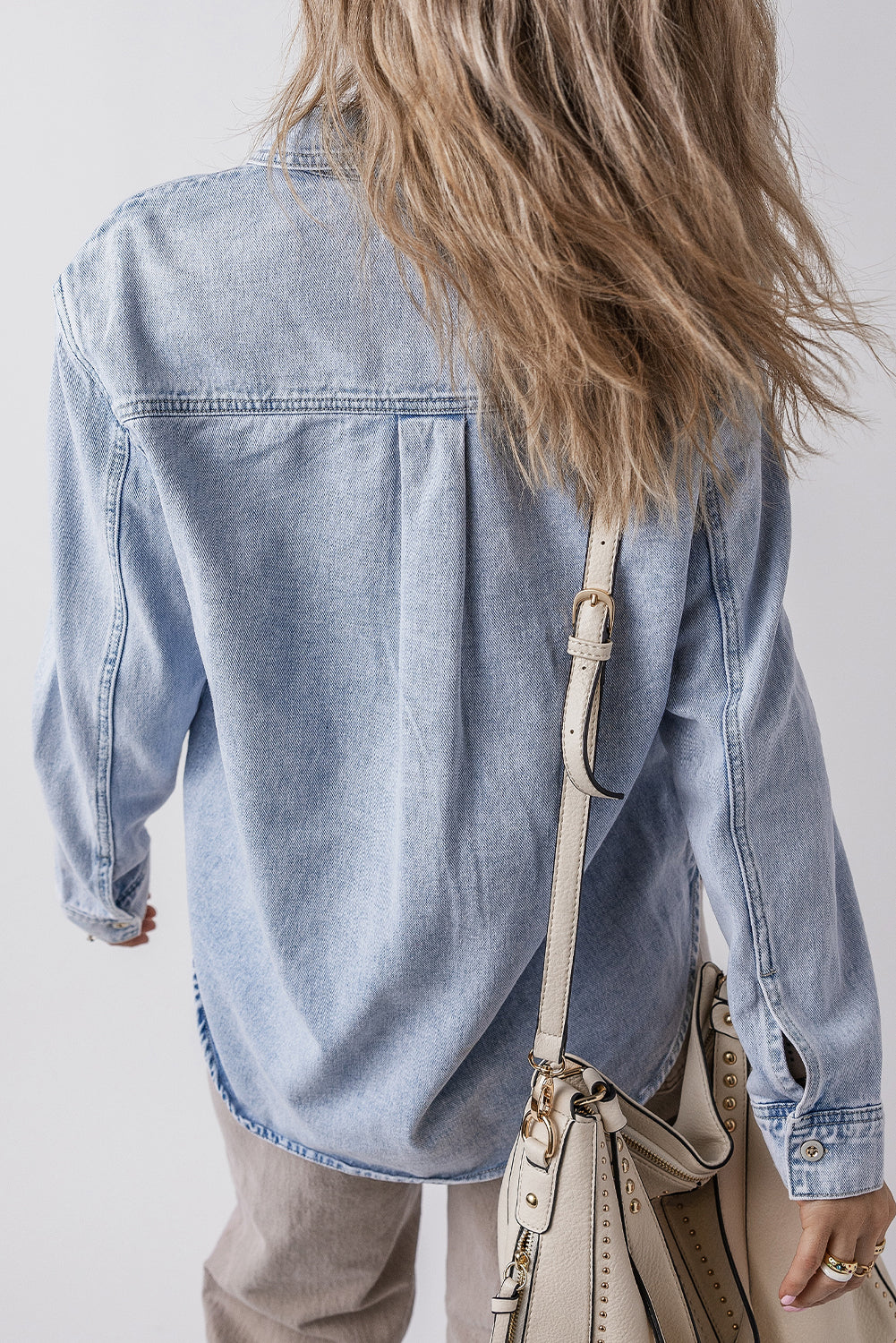Beau Blue Long Sleeve Buttoned Chest Pocket Denim Shacket Denim Jackets JT's Designer Fashion