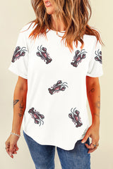 White Sequined Lobster Crewneck Tee Graphic Tees JT's Designer Fashion