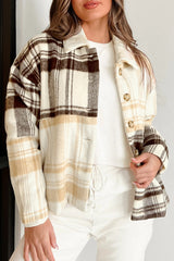 Multicolour Plaid Patchwork Side Pockets Buttoned Shacket Multicolour 100%Polyester Plaid Shackets JT's Designer Fashion