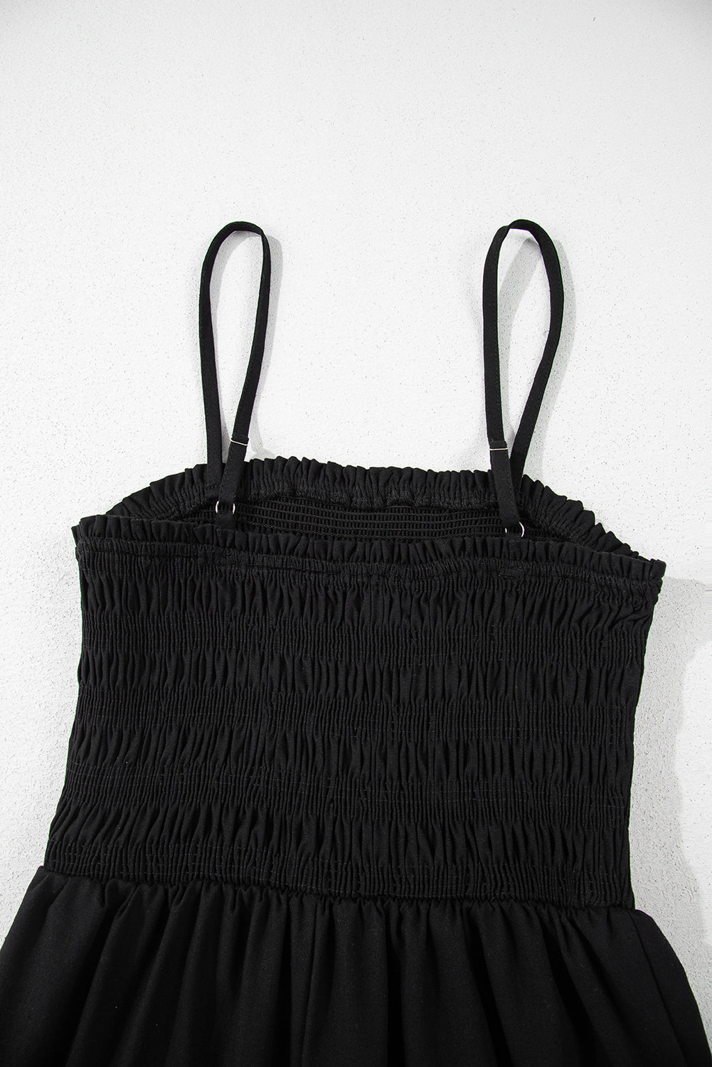 Black Spaghetti Straps Shirred Bodice Pocketed Wide Leg Jumpsuit Jumpsuits & Rompers JT's Designer Fashion