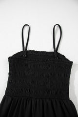 Black Spaghetti Straps Shirred Bodice Pocketed Wide Leg Jumpsuit Jumpsuits & Rompers JT's Designer Fashion
