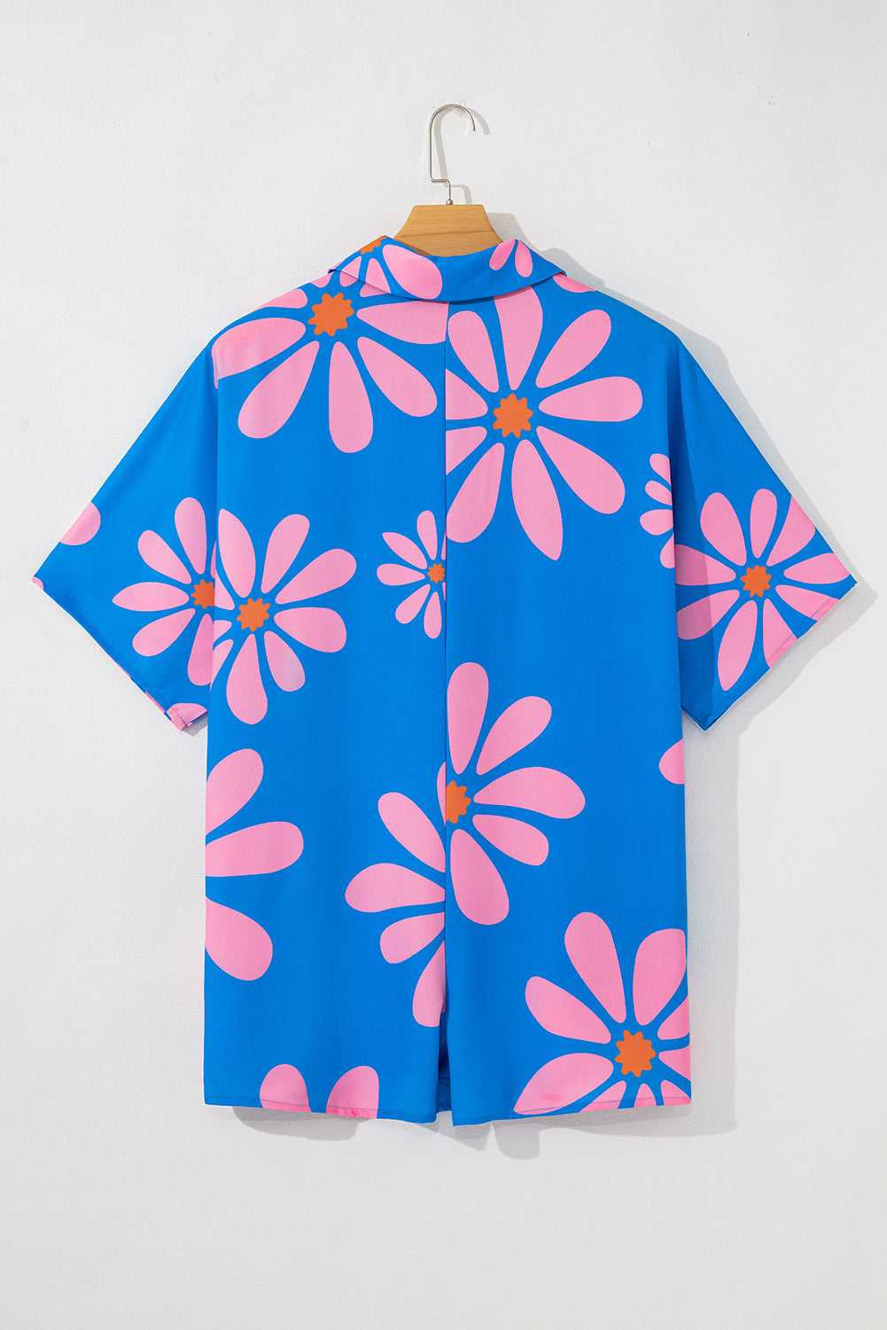 Blue Summer Flower Print Shirt Collar Button Front Loose Romper Jumpsuits & Rompers JT's Designer Fashion