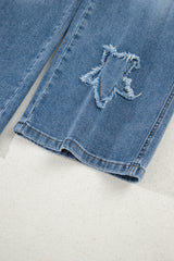 Stone Blue Star Patchwork Cropped Wide Leg High Waist Jeans Jeans JT's Designer Fashion