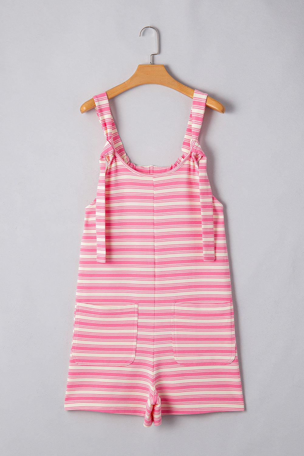 Pink Stripe Knotted Strap Patched Pocket Romper Jumpsuits & Rompers JT's Designer Fashion