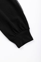 Black Checkboard Patchwork Exposed Stitching Collared Top Long Sleeve Tops JT's Designer Fashion