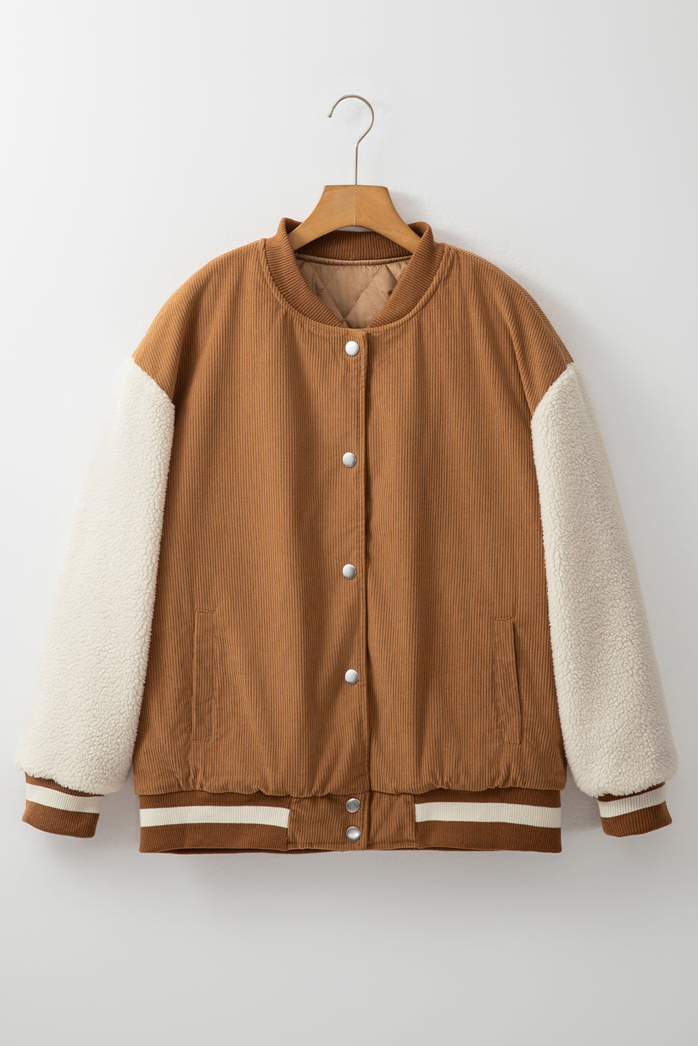 Buckskin Corduroy Fleece Patchwork Buttoned Bomber Jacket Jackets JT's Designer Fashion