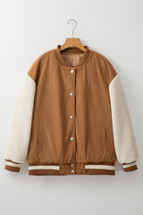 Buckskin Corduroy Fleece Patchwork Buttoned Bomber Jacket Jackets JT's Designer Fashion